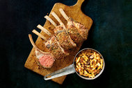 Sarah Anne Ward for The New York Times. Food stylist: Maggie Ruggiero. Prop stylist: Maeve Sheridan. Parmesan-Crusted Rack of Lamb