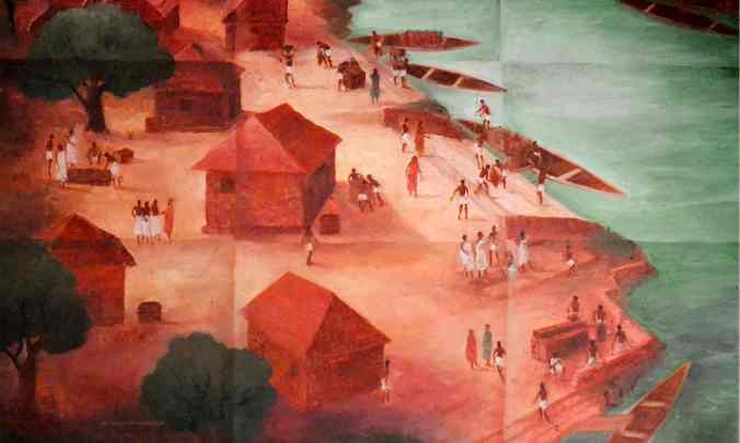 A painting of Muziris by the artist Ajit Kumar. In 2004, excavations in Kerala sparked new interest in this lost port. Illustration: KCHR